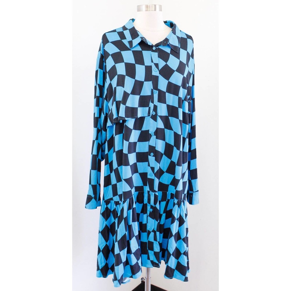 NWT 11 Honore Alicia Blue Black Checker Plaid Shift Dress Size 20 Novelty Retro - Picture 4 of 8
